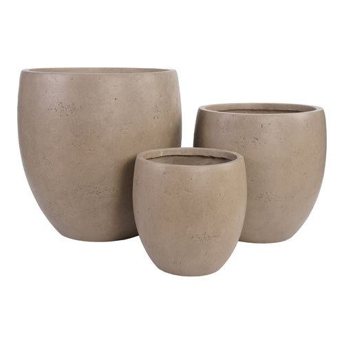 Beckley Plantenpotten – Set van 3 – Fiberclay Bruin – Ø32/42/54 cm - Casa Neu
